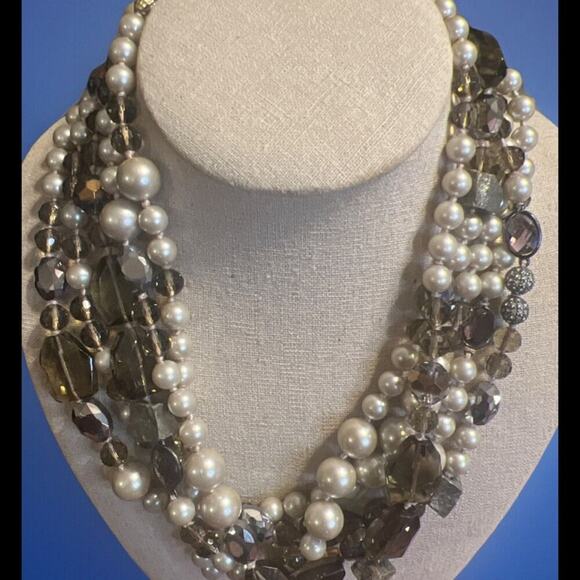 Stella & Dot Oslo Faux Pearl Beaded Multi Strand Necklace - Picture 1 of 15